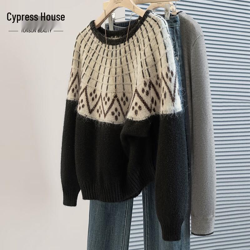 

Si Bai She Women s Autumn Color-Block Pullover Sweater M