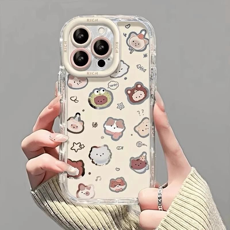 Cute Animal Head Phone Case IPhone 17 Pro Max 16 15 14 13 Full Coverage Shockproof Silicone Cover Cartoon Style