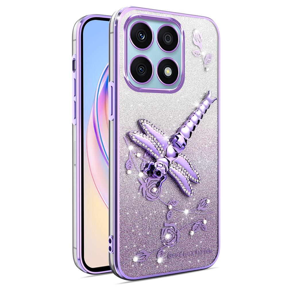 KADEM For Honor X8b 4G Case Dragonfly Kickstand TPU Flowers Glitter Phone Cover