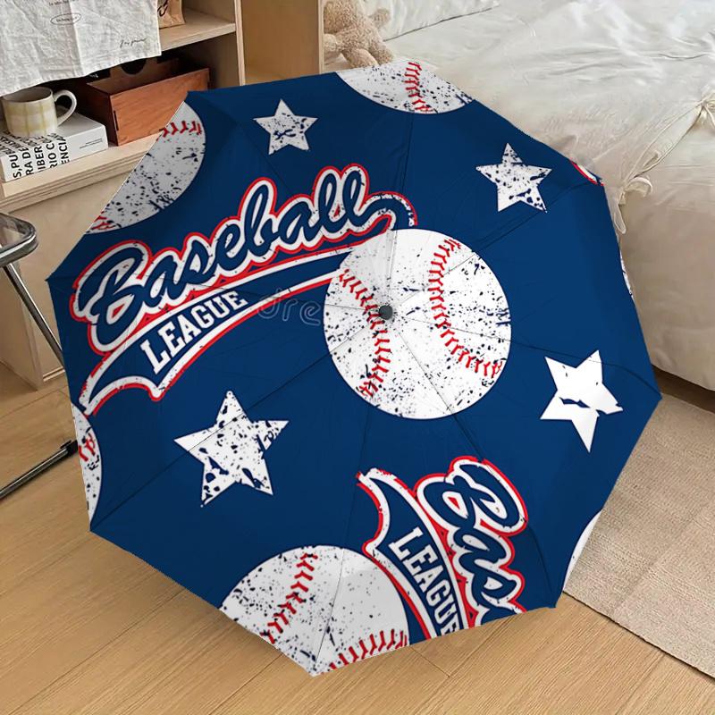Baseball League Auto Open Close Umbrella - Portable Tri-Fold Design with 8-Bone Iron Frame, Perfect for Fans, Travelers, Daily Use, and Fest