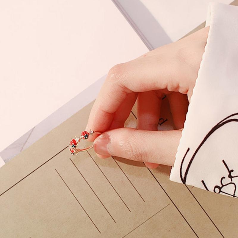 Adjustable Opening Strawberry Design Fashion Ring With Sparkling Cubic Zirconia Stones Versatile Stackable Jewelry For Daily Occasions