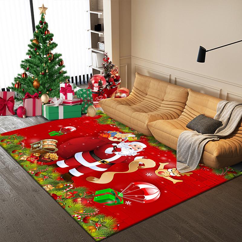 Tappeto di Natale Cartone Animato Babbo Natale Camera da Letto Comodino Soggiorno Area Divano Tappeto Grande Antiscivolo Tappetino per Pavimento Ingresso Zerbino