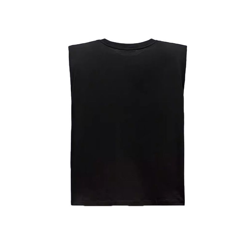 Spring New Women's Clothing Fashion Trendy Cool Easiest for Match Round Neck Sleeveless Padded Shoulder Decorative T-shirt 0858030 0858034