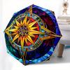 Stained Compass Rose Window ArtUmbrella, Portable 3-Fold Compact Umbrella for Men & Women Gift