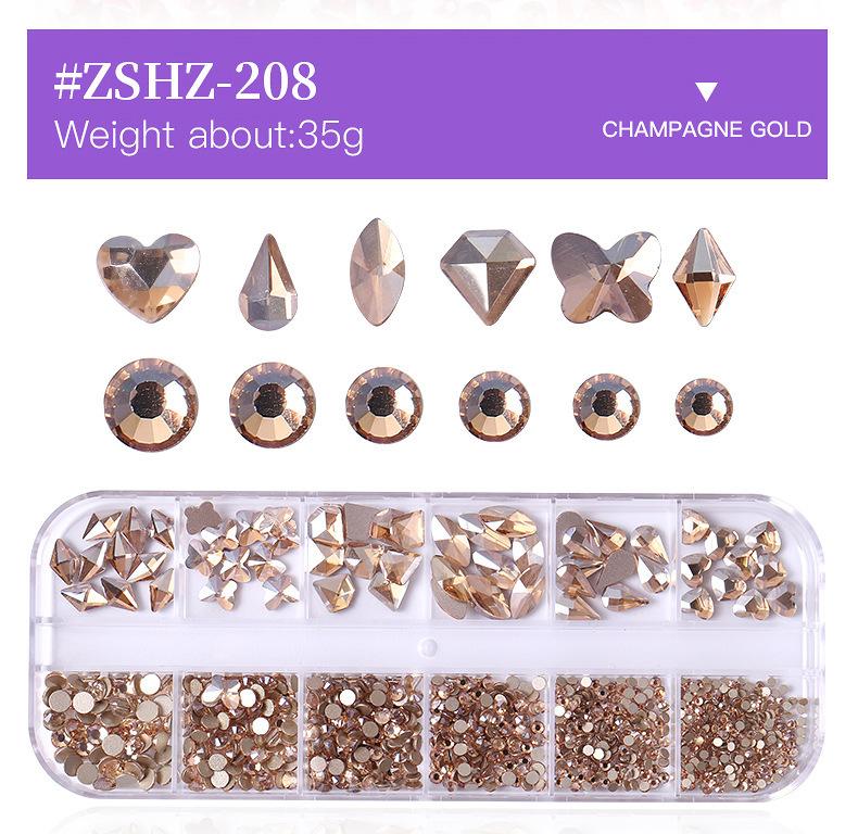 12 Grid Box Nail Art Rhinestone Flat Bottom Nail Art Special-Shaped Diamond Mixed Small Round Diamond Diy Nail Art Jewelry