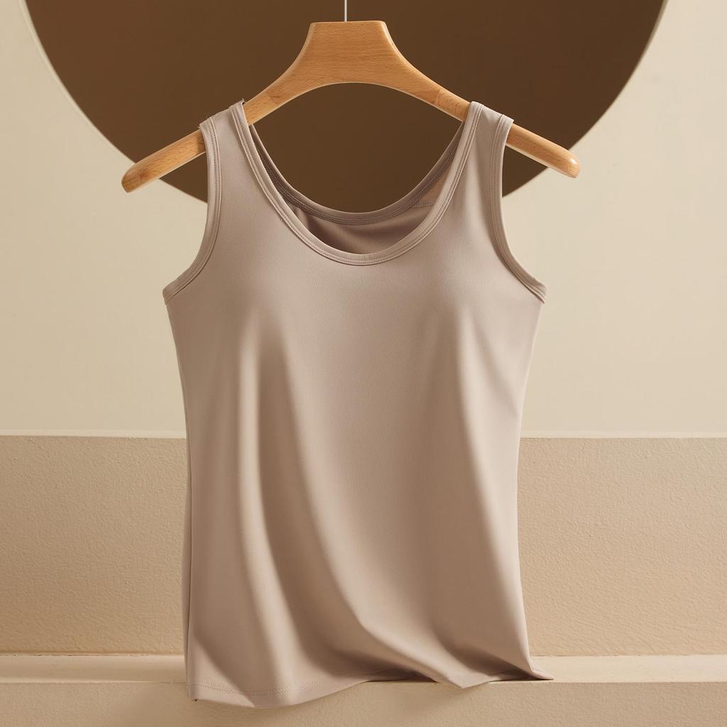 Seamless Ice Silk Strappy Vest for Women with Built-in Bra Pads