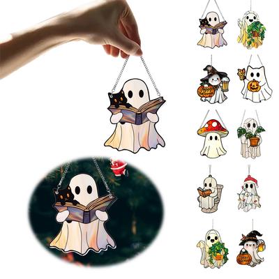 Ghost Sun Catcher Acrylic 2D Flat Halloween Tree Ornaments Cute Ghost Suncatcher for Window Decor Indoor Outdoor Holiday Crafts