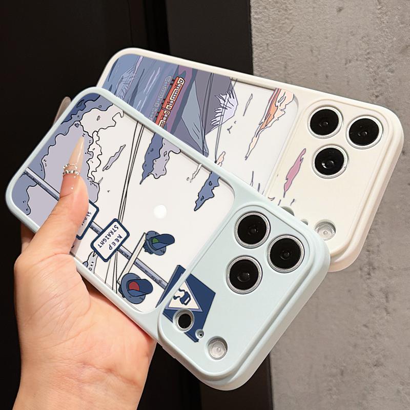 Anime Style Mountain Pattern Case For iPhone 17 Pro Max For iPhone 16 15 14 13 Pro Max Luxury Hybrid TPU+PC Clear Back Hard Cover