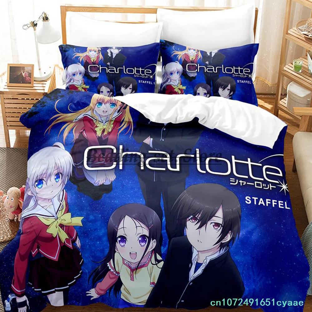 Anime Charlotte Bedding Set Single Twin Full Queen King Size Bed Set Aldult Kid Bedroom Duvetcover Set Kawaii Bed Sheet Set