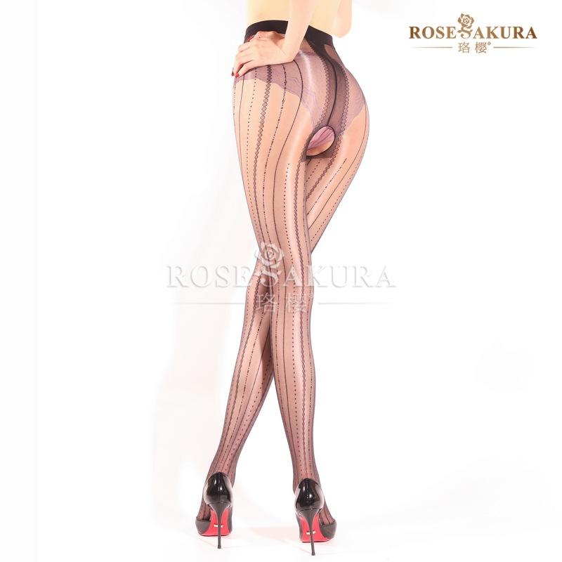 Sexy Aurora Jacquard Pantyhose Open Crotch Female Vertical Tights Party Dance Ootd Legging Self Pleasure Girl Date Wear
