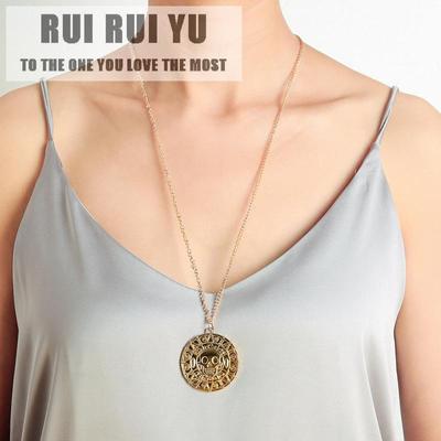 RUI RUI YU Men's and Women's  Necklace Gold Coin Skull-shape Pendant Alloy Golden Necklace