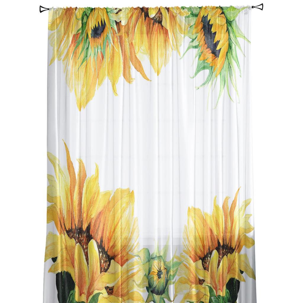 Sonnenblumen Aquarellmalerei Blütenblätter Tüllvorhänge zur Wohnzimmerdekoration Modern Chiffon Transparent Voile Küchenvorhang