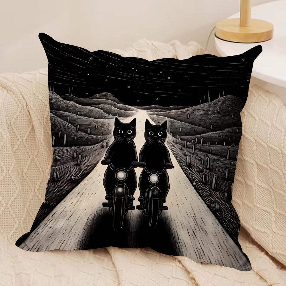 Black Cat Night Cool Cushion Cover Silky Short Plush Invisible Zipper Dustproof Sofa Pillow Case For Home Decor