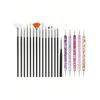20pcs Pink Nail Art Brush Set For Uv Gel Polish Drawing Painting Flower Design Silicone Dotting Pen Rhinestone Picker Manicure