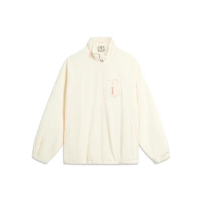 Li Ning Badfive Letter Print Zipper Stand Collar Loose Sports Jacket Men Jacket Off-White AFDT857-2