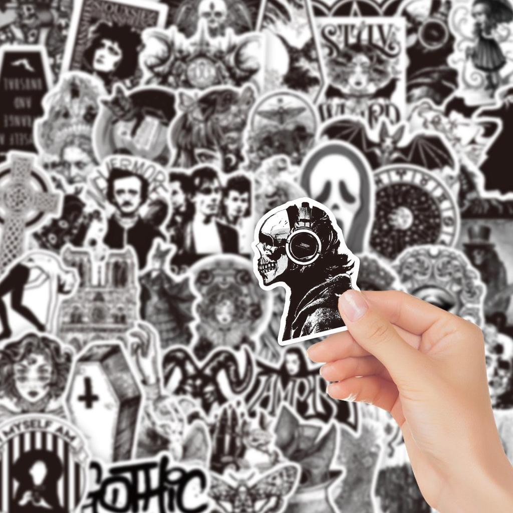 50 Black & White Gothic Graffiti Sticker Set - Decorative, Waterproof Decals for DIY Notebooks & Phone Cases