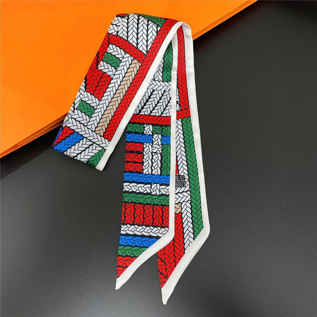 2024 New Rope Print Women Scarf Luxury Brand Silk Scarf Fashion Headband Foulard Skinny Hair Bag Scarves Design Neckerchief