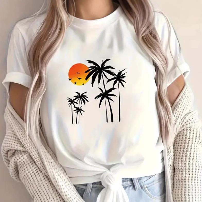 

Unisex Plus Size Short-Sleeve Round Neck Summer Sunset T-Shirt S белый