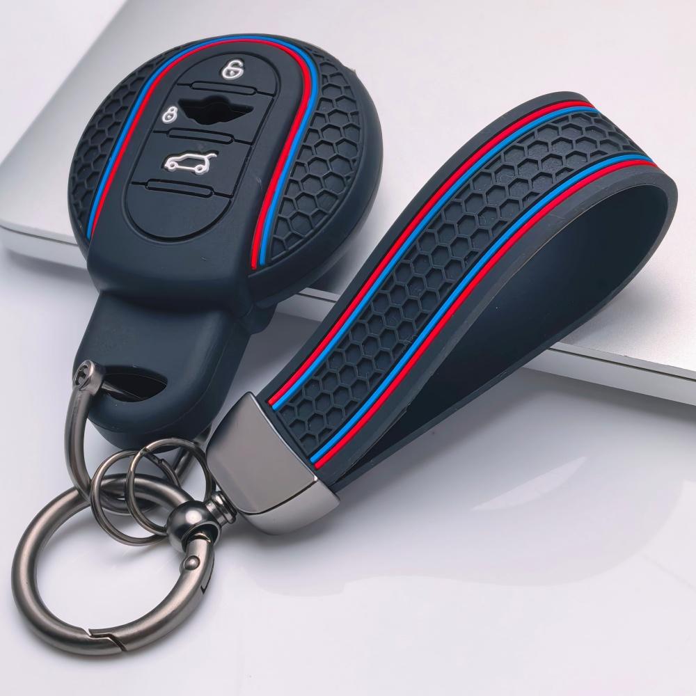 Silicone Car Key Fob Cover Case with Keychain for BMW Mini Cooper F54 F55 F56 F57 F60 3, Fits BMW Cooper F54 F55 F56 F57 F60 Sport Stripe Soft Skin чёрный