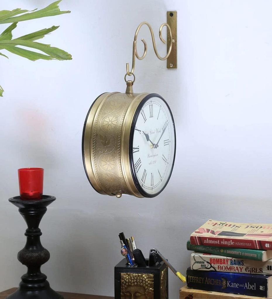 Vintage Double Sided Railway Wall Clock Rotating Brass Station Clock Antique Hanging Clock Home Office Decor