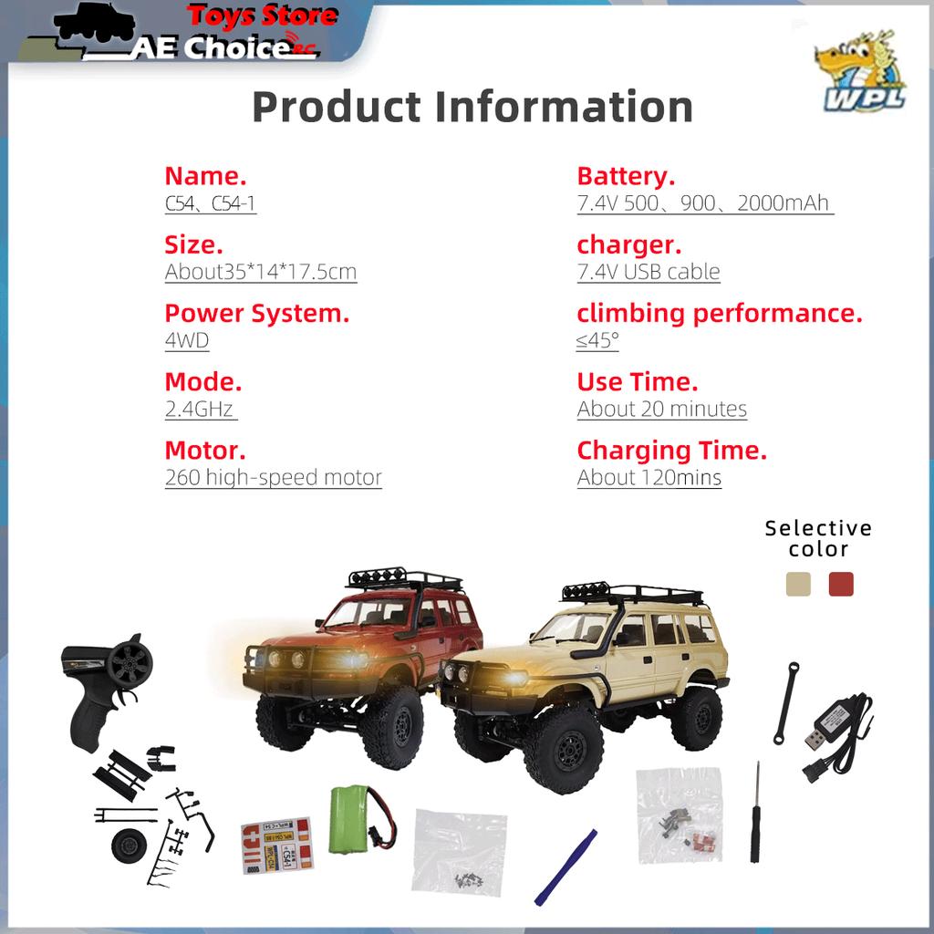 Wpl C54 C54-1 2.4G Rc Car Remote Control 4X4 Off Road Lc80 Model Led Light 1/16 Climbing Rc Truck Electric Toy Car Gift For Boy