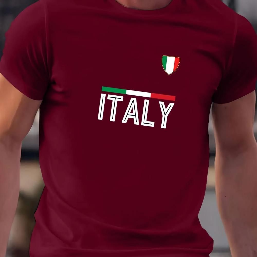 Men's Summer 100 Cotton Fashionable Casual Sports Loose Fit Plus Size Italian Letter Printed Round Neck Short Sleeved T-shirt