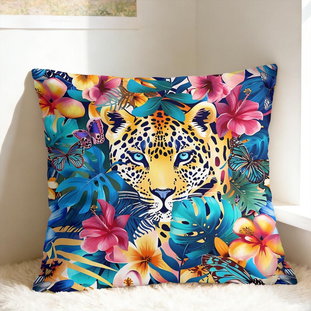 Leopard & Tropical Floral Pillow Cover Comfy Cushion Cover Morden Pillow Case For Sofa Home Decoration