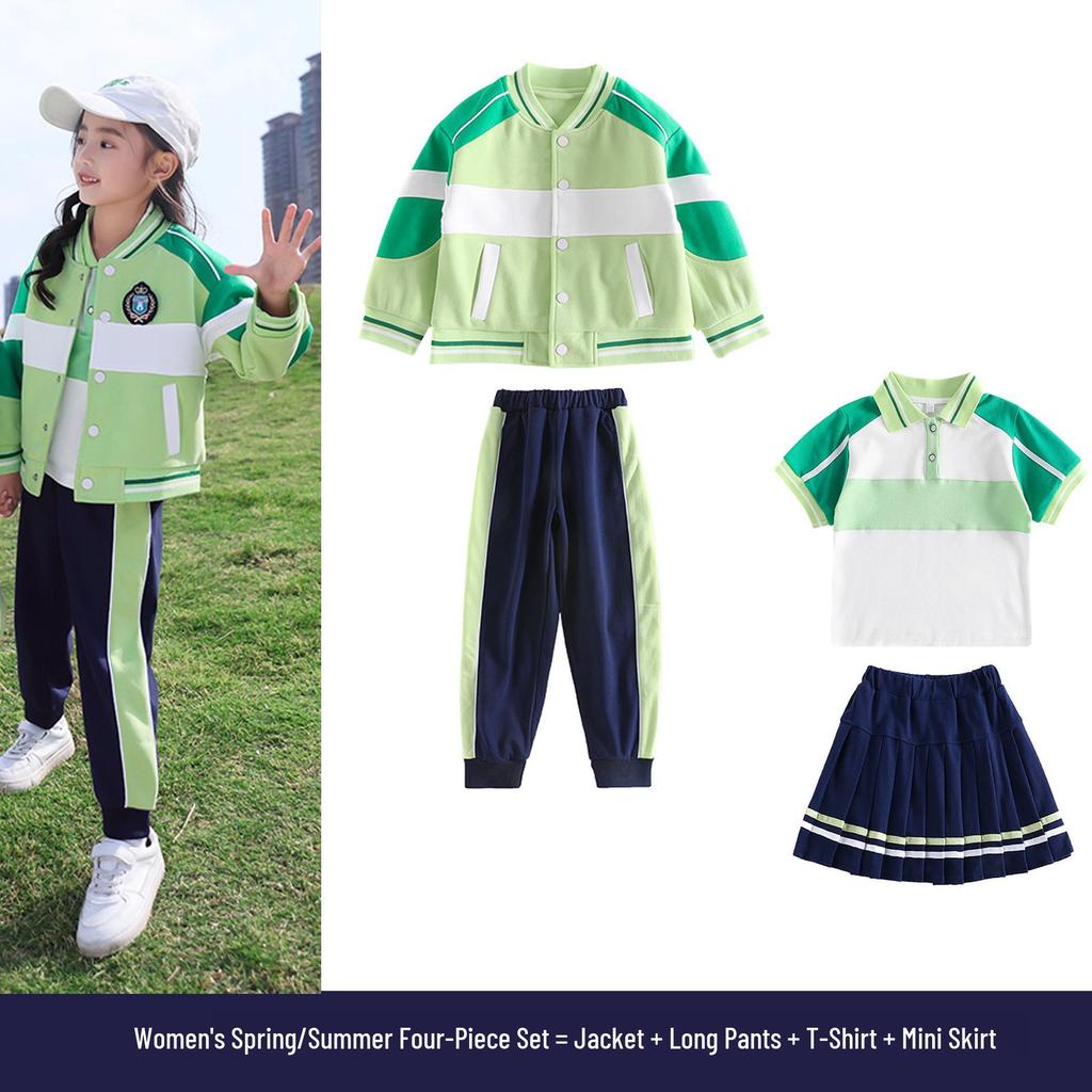 Children's Autumn/Spring School Uniform: Windbreaker, Sports, and Performance Three-Piece Set
