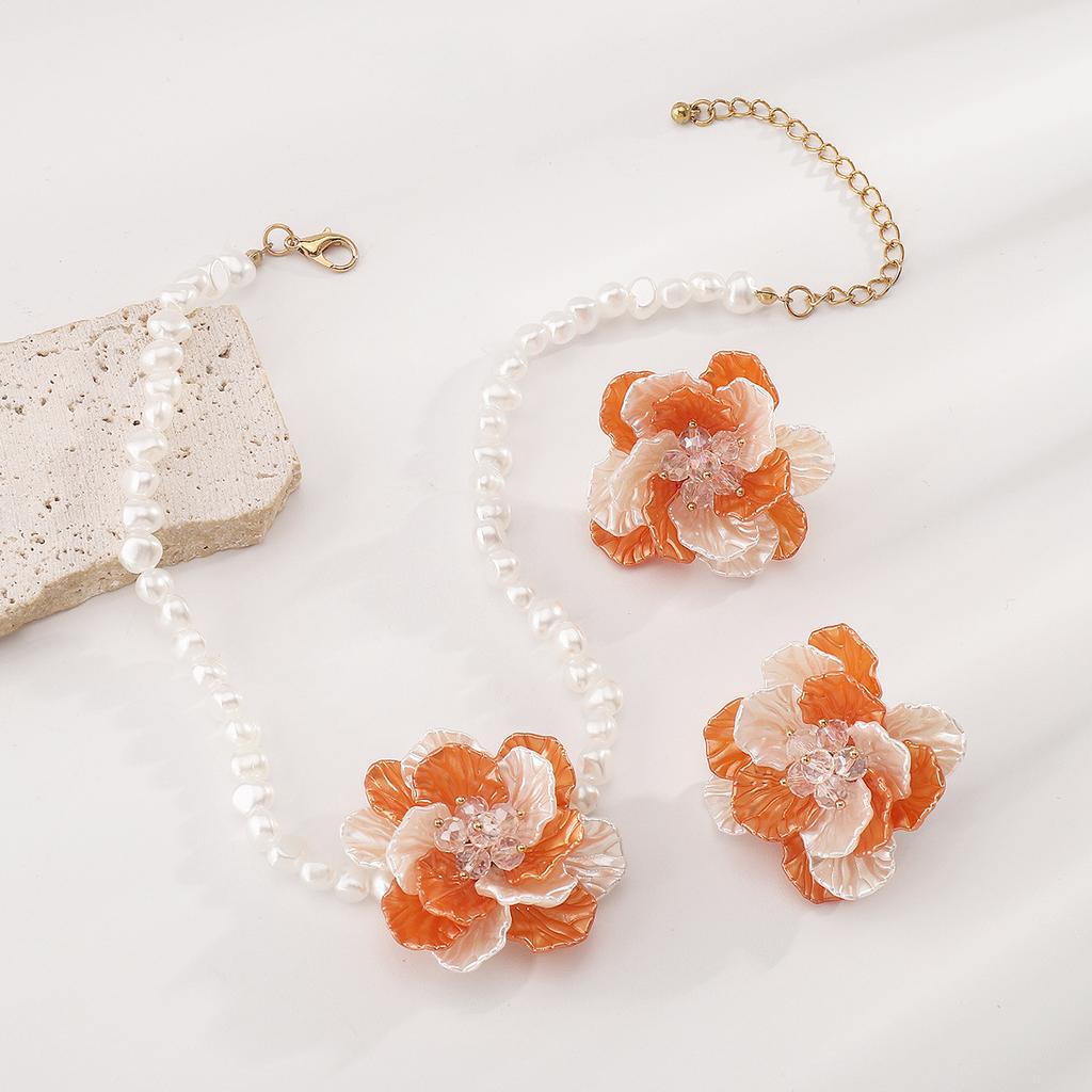 Romantic 3D Camellia Pearl Necklace French Vintage Style Floral Pendant Choker Dainty Women Jewelry Gift