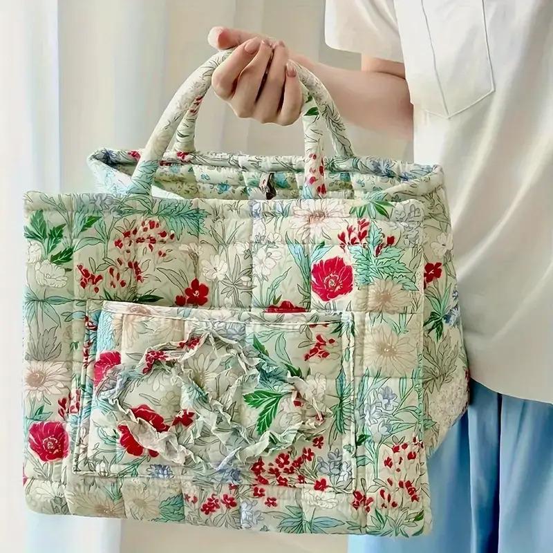 Floral Pattern Fabric Storage Boxes With Handles Foldable Organizer Clothing Underwear Home Bedroom Bathroom Desktop Travel Use