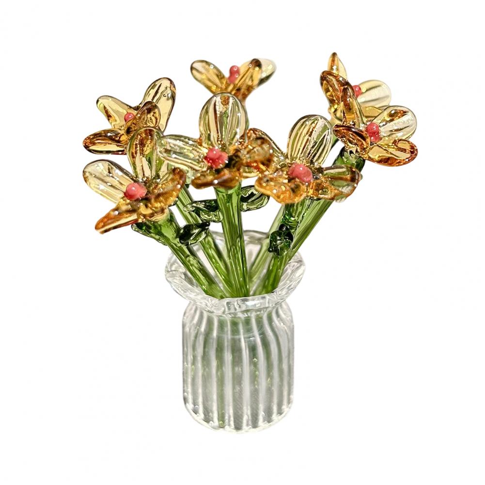 Glass Flower Decor Handmade Glass Flowers Hand-blown Glass Flower Bouquet with Vase Mini Floral Decoration for Home Room