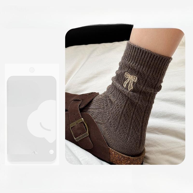 Ciorapi de damă de toamnă și iarnă, cu broderie universală și fundă, din pluș moale