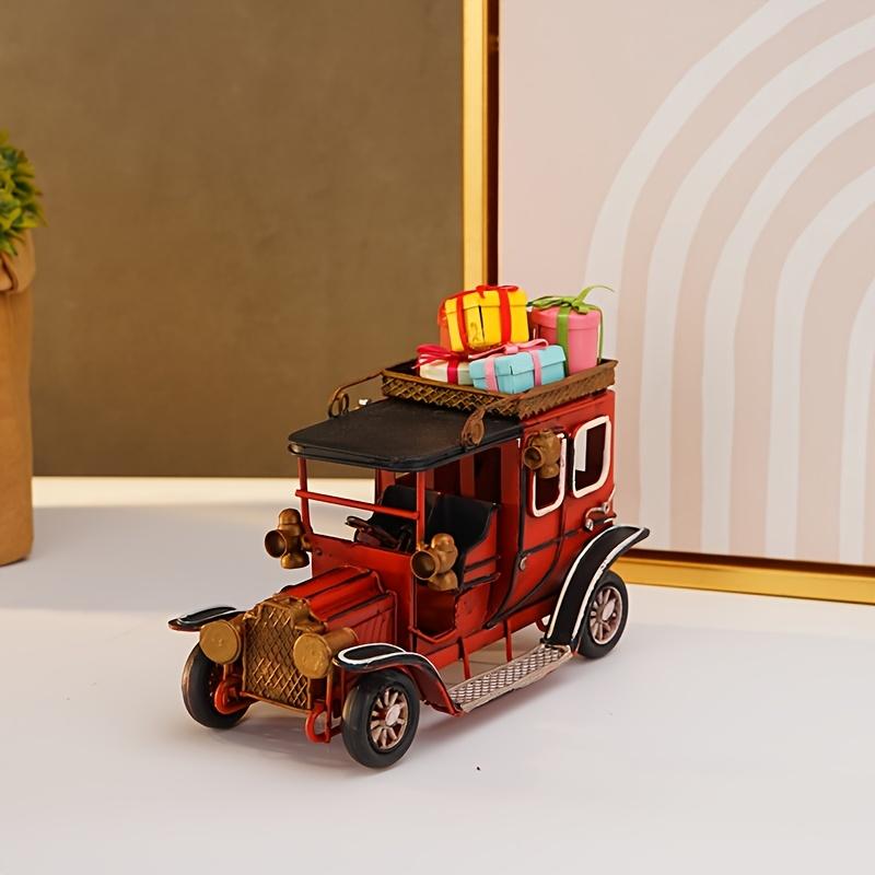 Vintage Metal Christmas Carriage Model with Red/Black Horse Drawn Design, Open Top Basket,Gift Boxes,Indoor Holiday Decor for Home, Cafe, Restaurant