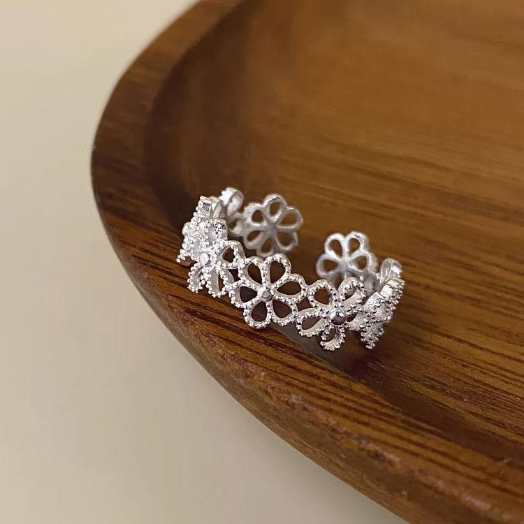 

BF CLUB 925 Sterling Silver Rings For Women Simple Finger Open Flower Handmade Interware Ring Allergy For Party Birthday Gift resizable