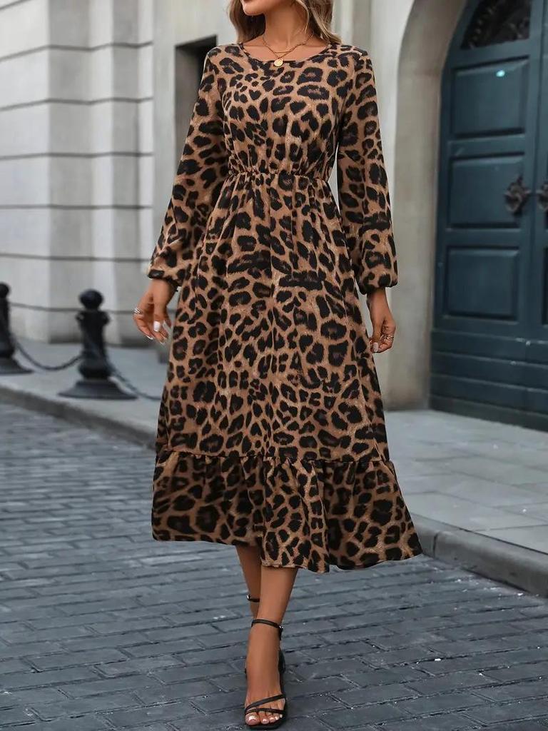 European and American Women's Fall 2025 Leopard Print A-Line Dress