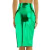 Women Skirts Shiny Metallic High Waist Side Split Midi Bodycon Skirts for Party Night Club