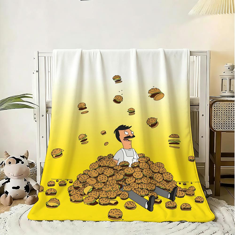 Cartoon Bobs Burgers Anime Throw 240g Flannel Blanket Lightweight Soft Skin-friendly Summer Thin Throw Blanket 75x90cm