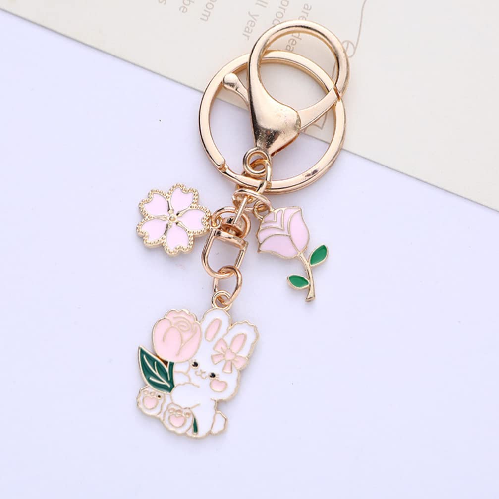 [LALAFINA] 2023 Zodiac Rabbit Keychain Key Ring with Cherry Blossom Design, Easter, Year of the Rabbit, Metal Key Charm, Cute, Prayer, Heian Era,