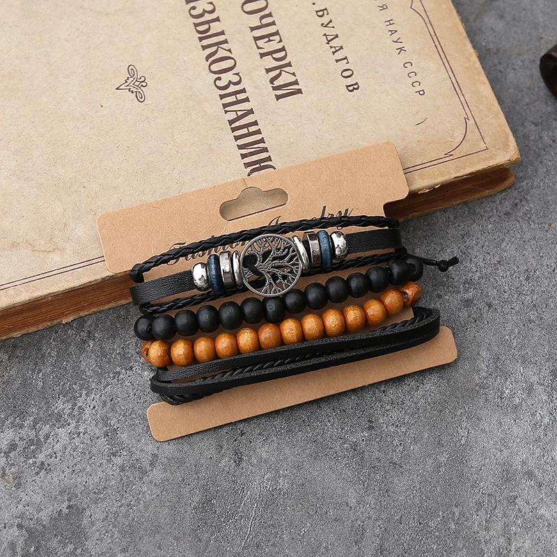 

Набор винтажных плетеных кожаных браслетов ручной работы TEMU: Набор из четырех предметов: аксессуары из сплава Древо жизни