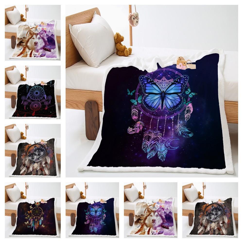 2D Digital Printed Cover Blanket Dream Catcher Animal Thickened Lamb Fleece Crystal Fleece Blanket