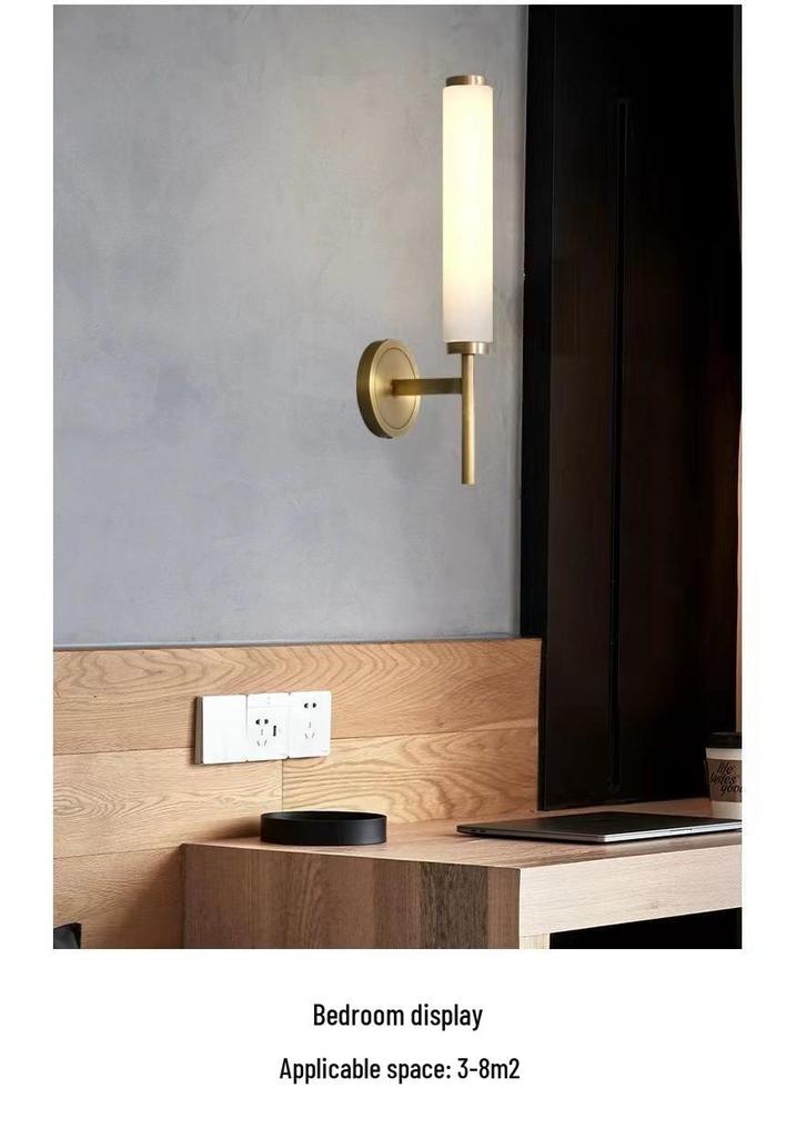 Elegant All-Copper Marble Wall Lamp for Living Room, Hotel, or B&B Corridor/Bedsides