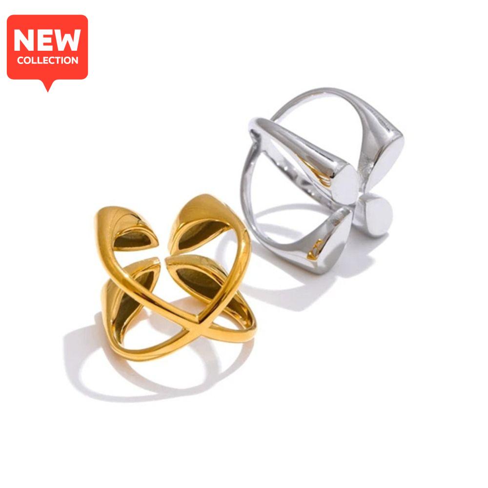 Unique Geometric Open Ring Adjustable Silver Chic Jewelry Stainless Steel Gold Minimalist Accessory for Women's Daily Outfit