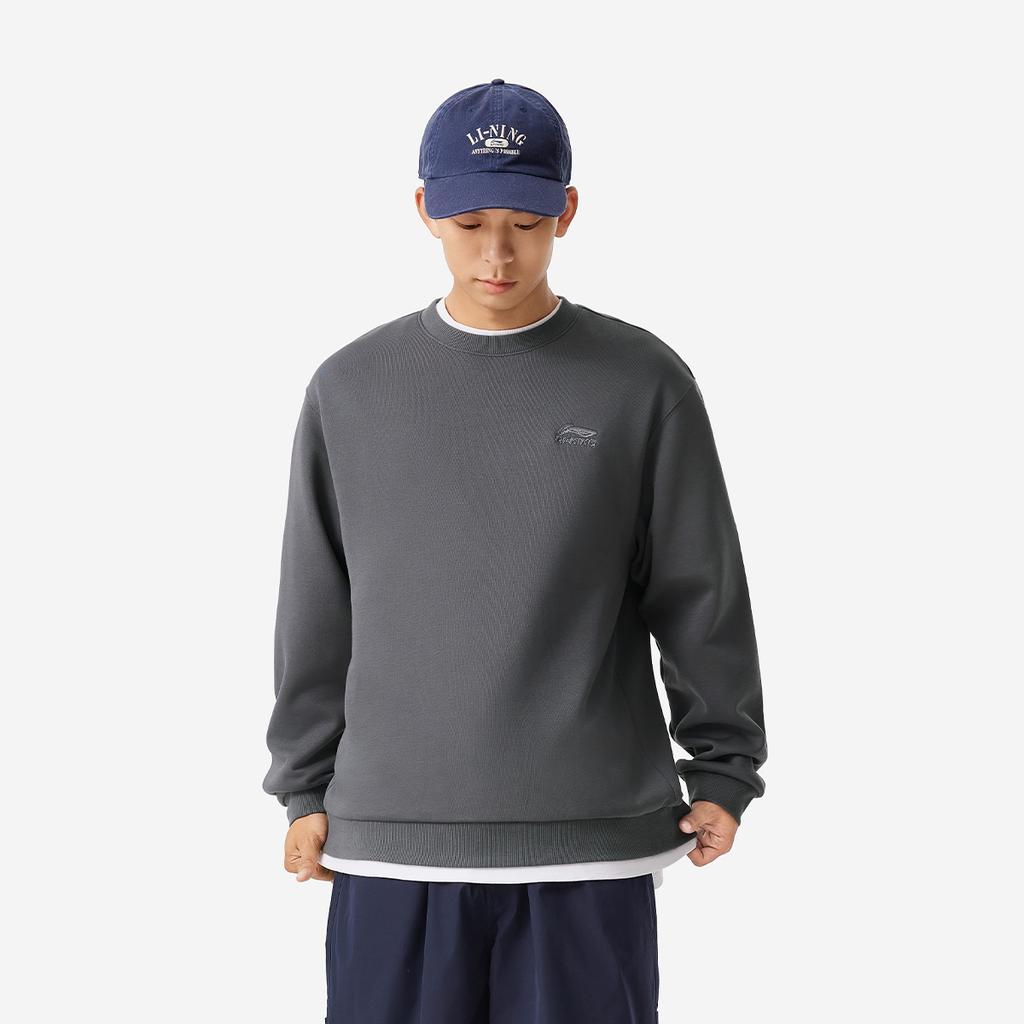 Li Ning Sports Fashion Series Comfortable Casual Round Neck Pullover Simple Loose Fleece Sweatshirt Unisex Sweatshirt Magnetic-Gray AWDUA53-12