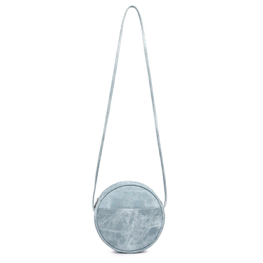YONBEN Women's PU Circle Crossbody Bag with Zipper and Adjustable Knotted Shoulder Strap, PuFog Blue