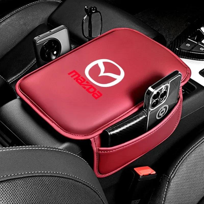 2025 Heißer Mittelkonsolen-Armlehnen-Schutz Leder Auto-Armlehnenbox-Polster Aufbewahrungstasche für Mazda 3 6 Axela Atenza CX-5 MX5 Auto AC