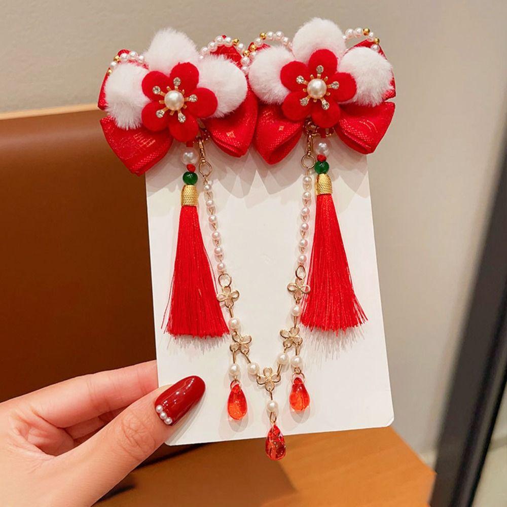 Hanfu Headwear Chinese Style Red Barrettes Forehead Chain Ancient Style Hair Clip  Festival