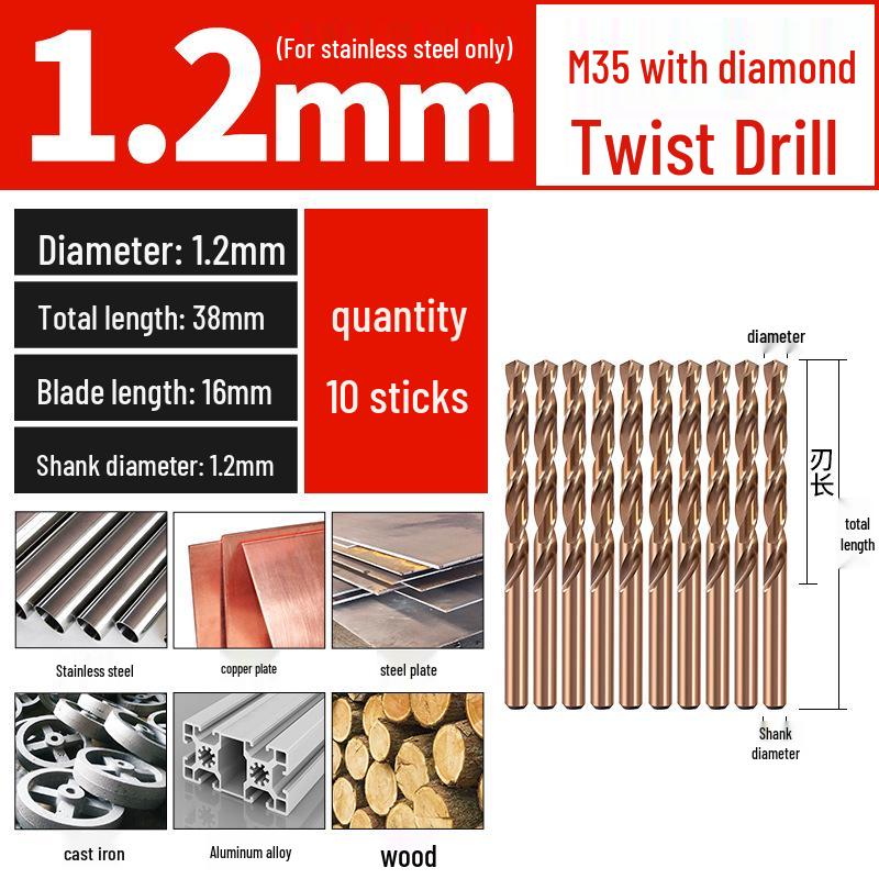 Set di punte da trapano HSS M35 al Cobalto per Legno, Metallo, Acciaio Inossidabile - Alta Durezza