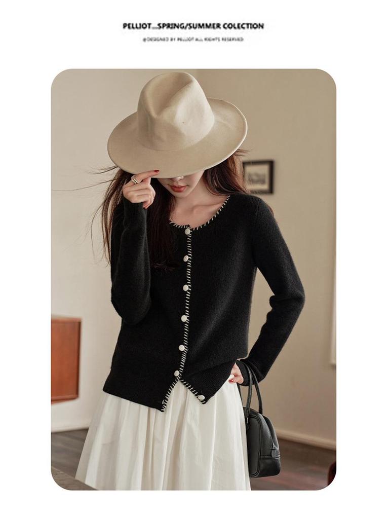 2024 Ejia Style Women's 100% Pure Cashmere Cardigan - Autumn/Winter Loose Knit Handmade Sweater Coat