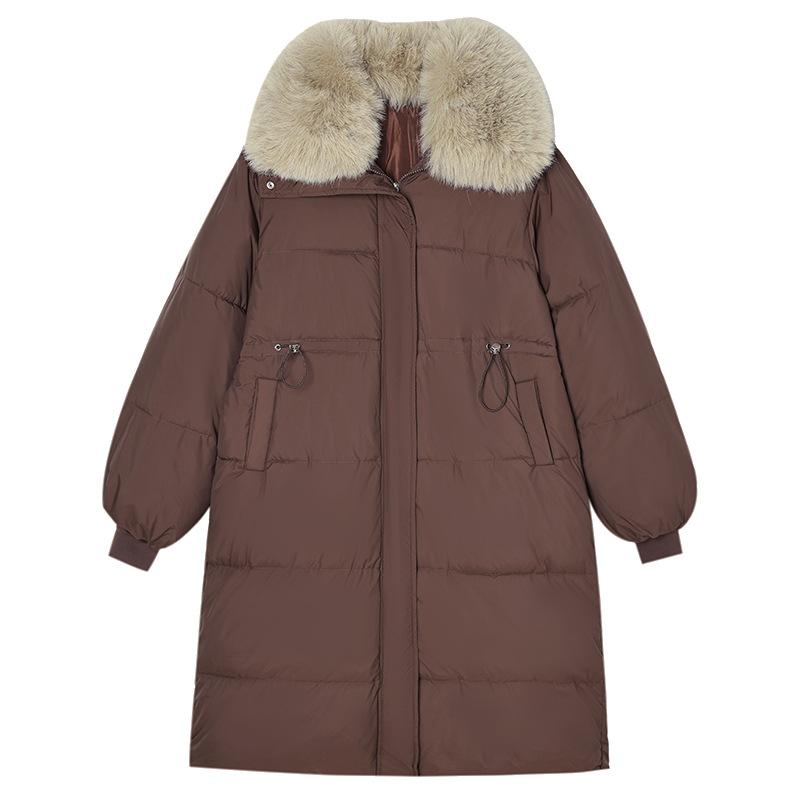 Women’s Calf-Length Windproof Thicken Warm Winter Jacket With Fur Lapel