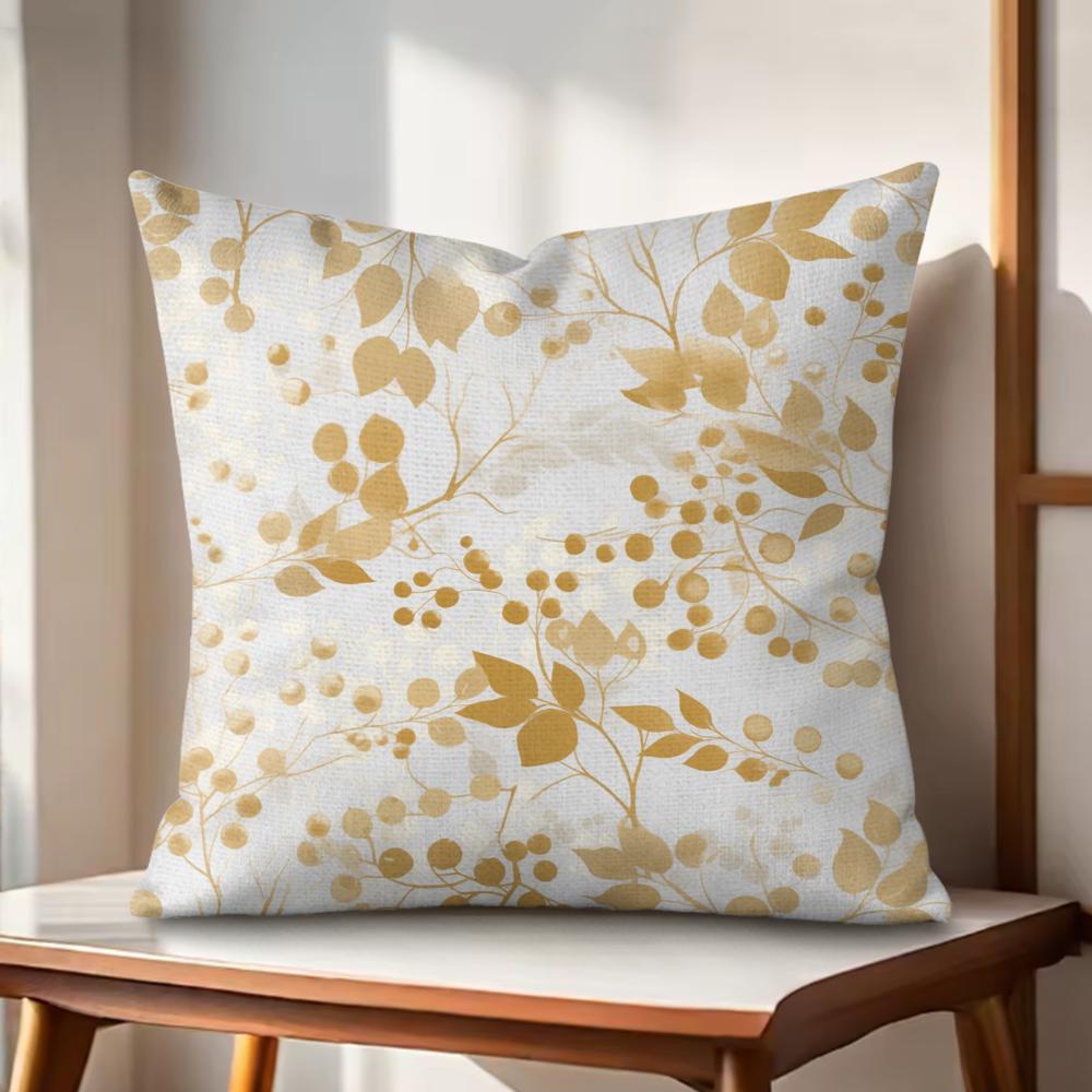 

Gold Leaf Flower Cushion Cover Natural Linen Organic Fabric DoubleSided Printing Couch Pillow Covers Home Decor 30x30cm
